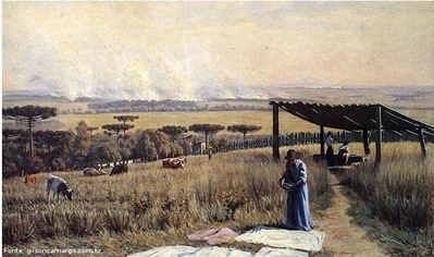 Obra do pintor Alfredo Andersen mostrando uma queimada no Paraná.
<br/>
Palavras-chave: Alfredo Andersen, queimada, pintura paranaense