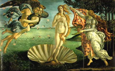 Pintura do artista renascentista Sandro Filipepi Botticelli (1444-1510, Florena-Itlia). Botticelli retratava dois temas em suas obras: a Antiguidade grega e o Cristianismo. Para ele, a beleza estava associada ao ideal cristo da graa divina. Uma caracterstica comum em suas obras  a leveza dos corpos esguios e desprovidos de fora, que parecem flutuar, expressando suavidade. Nessa obra, ele representa Vnus, a deusa do Amor, na mitologia grega, emergindo do mar como mulher adulta.
Veja tambm o vdeo "Propaganda do sabonete Vinlia".
<br/>
Palavras-chave: Vnus, Sandro Filipepi Botticelli, renascimento, Antiguidade grega, mitologia grega