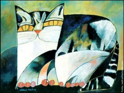 Gato Rajado, 1994. Obra da série "Gatos" de Aldemir Martins.
<br/><br/>
Palavras-chave: Arte brasileira. Aldemir Martins. Arte moderna. Gatos.