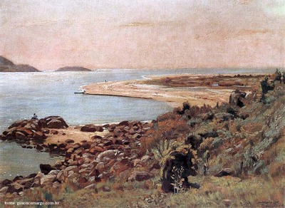 Obra do pintor Alfredo Andersen mostrando uma paisagem de Guaratuba, em 1925.
<br/><br/>
Palavras-chave: alfredo andersen, guaratuba, pintura paranaense