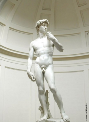 David ou Davi  uma das esculturas mais famosas do artista renascentista Michelangelo. O artista levou trs anos para concluir a escultura de Davi (1501 a 1504), usando neste trabalho o realismo do corpo nu e o predomnio das linhas curvas. David retrata o heri bblico e  considerada uma das mais importantes obras do Renascimento e do prprio autor. A escultura atualmente encontra-se em Florena, na Itlia, cidade que originalmente encomendou a obra.
<br/>
Palavras-chave: David, Michelangelo, renascimento, escultura, arte sacra