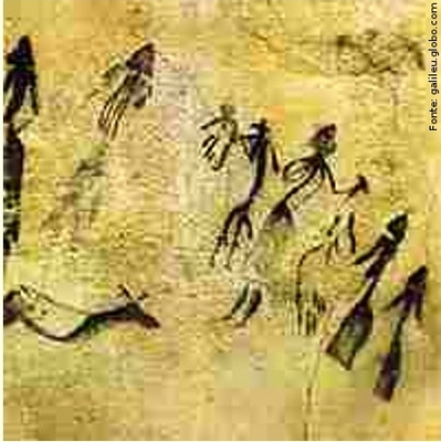 Pintura rupestre de Lrida, Espanha, uma das mais antigas encontradas, cerca de 8300 mil anos a.C., que representa uma dana num ritual de fertilidade.
