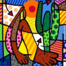 Romero Britto  um pintor e escultor brasileiro, nasceu em Recife-Pernambuco, em 6 de outubro de 1963. Hoje vive em Miami, nos Estados Unidos. Britto segue o estilo da Pop-Art, estilo artstico que surgiu no final dos anos 50 e est baseado no reprocessamento de imagens populares e de consumo, estando ligado ao trabalho publicitrio. As telas de Romero Britto so alegres e coloridas, na maioria delas ele usa textura grfica, explorando formas geomtricas. Romero afirma j haver pintado 5.000 telas, espalhadas por 70 pases. O quadro Abaporu  uma releitura da obra Abaporu de Tarsila do Amaral. <br/> Palavras-chave: Romero Britto, Abaporu, Tarsila do Amaral, Pop art, EUA, Miami, releitura, publicidade