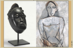 Pablo Picasso (1881 -1973) nunca foi  Africa, no entanto produziu obras como mscaras e esculturas com clara influncia da mesma. Picasso, por volta de 1905, tomou conhecimento da arte africana e a surgiu nitidamente a inspirao para o movimento cubista. Picasso fazia este rascunho para um de seus quadros quando tomou contato com esculturas africanas em um museu antropolgico de Paris em 1907. As obras eram semelhantes a esta  esquerda.