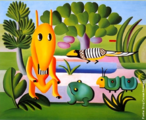 Tarsila do Amaral (1886-1973) foi uma das mais importantes artistas do Brasil. Aps passar dois anos em Paris, retorna a So Paulo em 1922 para integrar o "Grupo dos Cinco", que defende as ideias da Semana de Arte Moderna e toma a frente do Movimento Modernista do pas. Tarsila pintou este quadro no comeo de 1924 e escreveu  sua filha dizendo que estava fazendo uns quadros "bem brasileiros", e a descreveu como "um bicho esquisito, no meio do mato, com um sapo, um tatu, e outro bicho inventado". Este quadro  tambm considerado um prenncio da Antropofagia na obra de Tarsila e foi doado por ela ao Museu de Grenoble na Frana.  