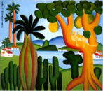 Tarsila do Amaral (1886-1973) foi uma das mais importantes artistas do Brasil. Aps passar dois anos em Paris, retorna a So Paulo em 1922 para integrar o “Grupo dos Cinco”, que defende as ideias da Semana de Arte Moderna e toma a frente do Movimento Modernista do pas.  A tela Carto Postal do Brasil, feito em 1928, mostra a cidade do Rio de Janeiro. Nela, vemos o macaco que  um bicho Antropofgico de Tarsila, que compe a tela. 