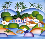 Tarsila do Amaral (1886-1973) foi uma das mais importantes artistas do Brasil. Aps passar dois anos em Paris, retorna a So Paulo em 1922 para integrar o “Grupo dos Cinco ”, que defende as ideias da Semana de Arte Moderna e toma a frente do Movimento Modernista do pas.  Este quadro tem um colorido excepcional e trata de um tema bem brasileiro: um pescador num lago em meio a uma pequena vila com casinhas e vegetao tpica. O mesmo foi exposto em Moscou, na Rssia em 1931 e foi comprado pelo governo russo.  